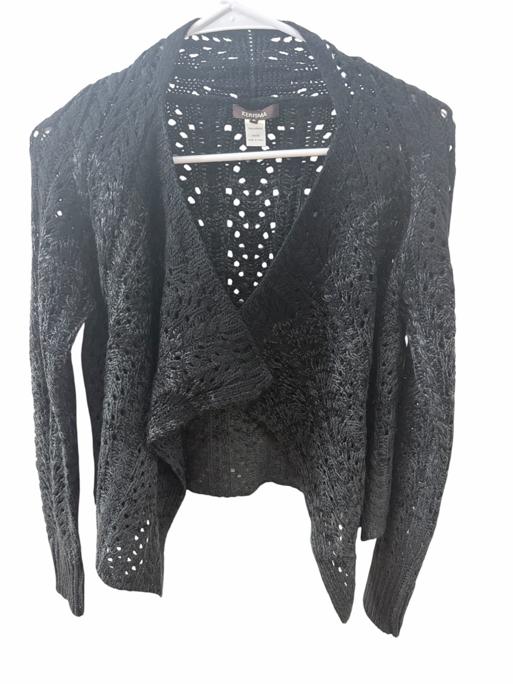 Women's Black and Charcoal Open Knit waterfall Cardigan Sweater! Size small!